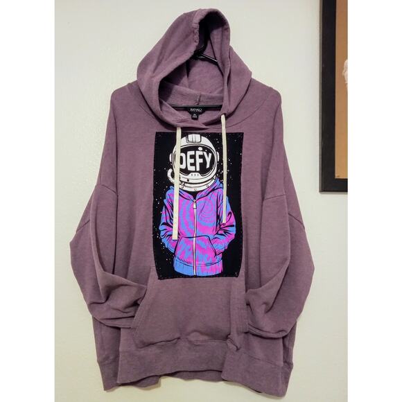 Upcycled Handsewn Ooak Plum Hoodie Astronaut DEFY Buffalo David Bitton SZ XXL - Picture 1 of 6